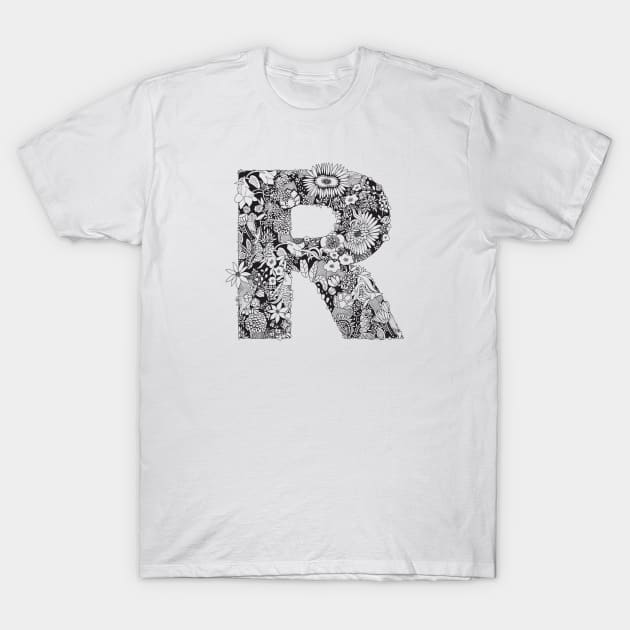 Floral Letter R T-Shirt by HayleyLaurenDesign